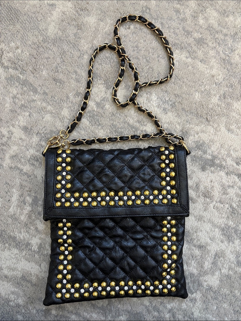 Cache Y2K Black Quilted Studded Crossbody Shoulder Bag